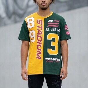 Seven Souls Mens‎ Stadium 89 All Star USA Graphic Tee XL Green Yellow Colorblock